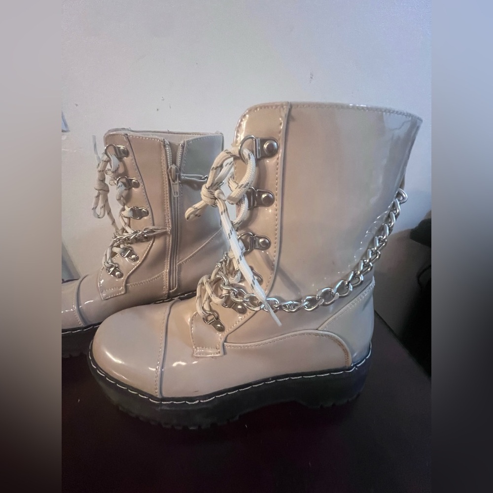Stylish Cream Lace-Up Women's Boots
